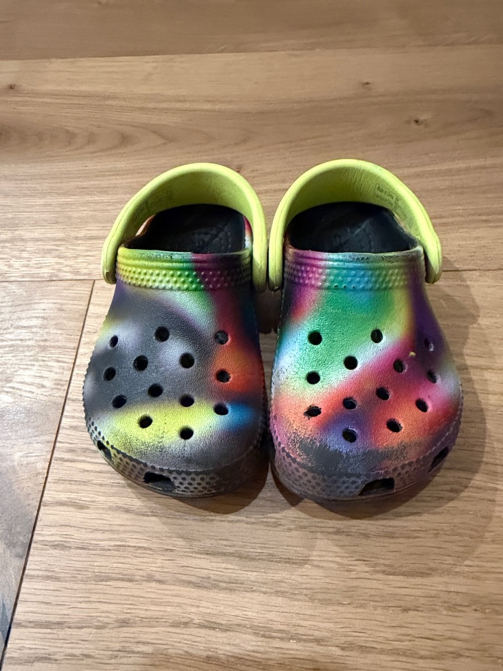 CROCS Kids Multi-Color Tie-Dye Clogs with Yellow Strap